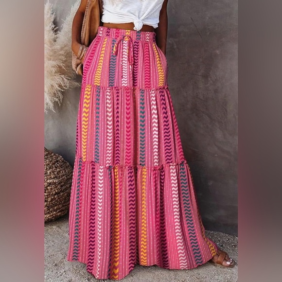 Dresses & Skirts - Boho High Waist Pleated Ruffle Skirt Size Small